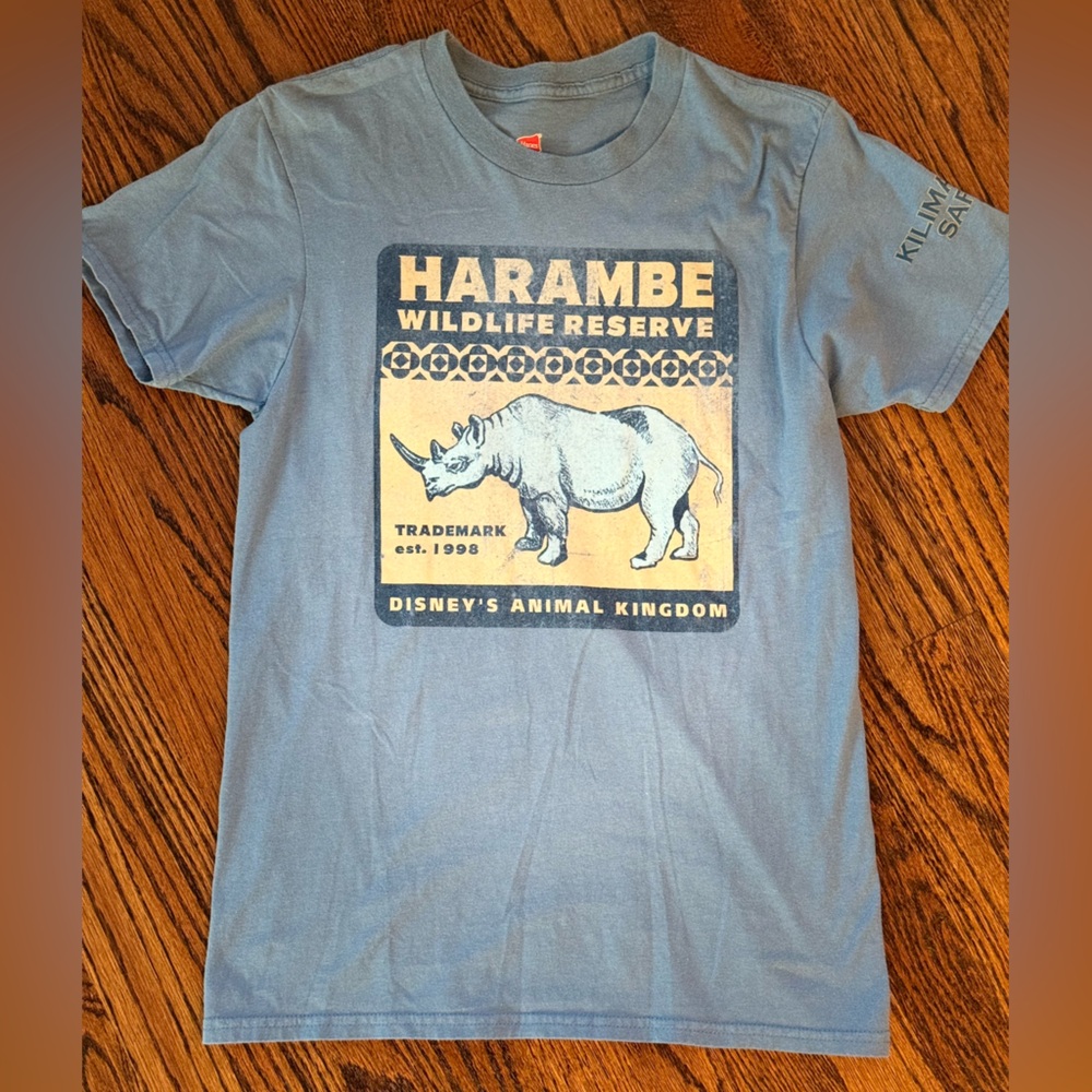 Disney Animal Kingdom Parks Harambe blue tee shirt size small